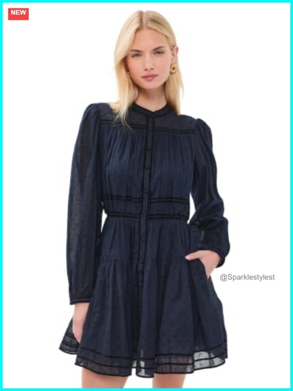 Long Sleeve Cotton Voile Mini Dress Collared Button Placket Pockets